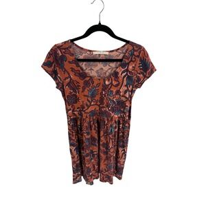 Peruvian Connection Floral Print Gathered Waist Mini Dress Size S